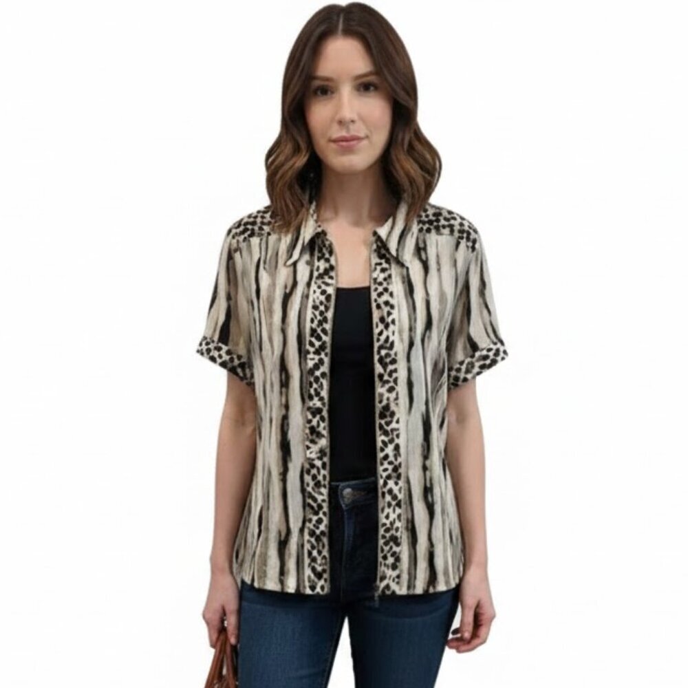 Animal Print Zip Front Blouse